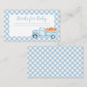 Pumpkin Baby Shower blue Plaid Truck Book request Enclosure Card
