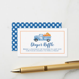 Pumpkin Baby Shower blue Plaid Truck Diaper Raffle Enclosure Card