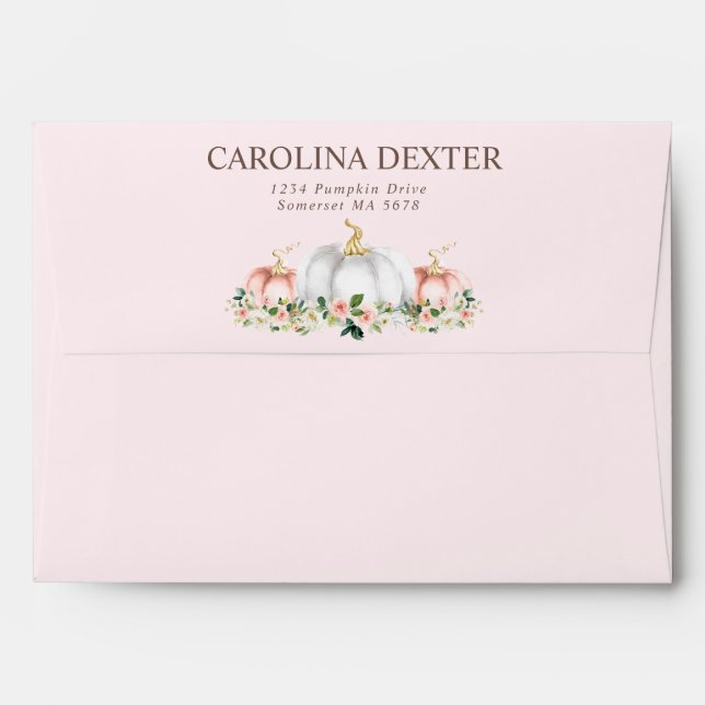 Pumpkin Baby Shower Blush Pink And Gold Envelope (Back (Top Flap))