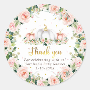 Pumpkin Baby Shower Blush Pink And Gold Favor Classic Round Sticker