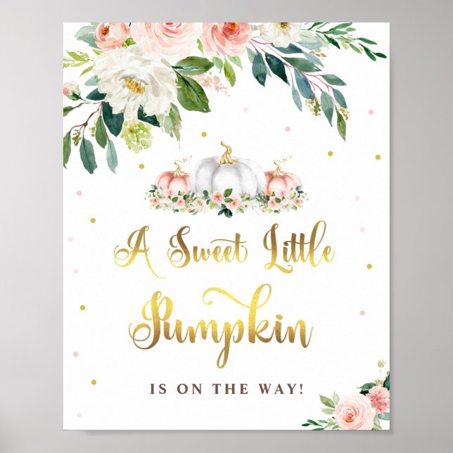 Pumpkin Baby Shower Blush Pink And Gold Party Sign (Front)