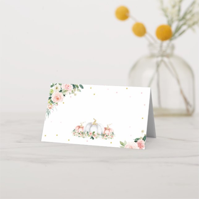 Pumpkin Baby Shower Blush Pink And Gold Place Card (Front)