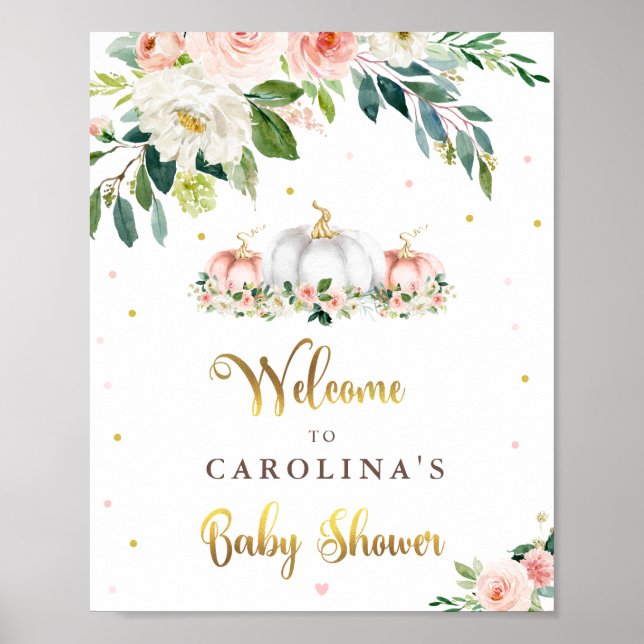 Pumpkin Baby Shower Blush Pink And Gold Welcome Poster (Front)