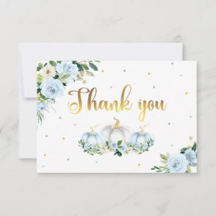 Pumpkin Baby Shower Boy Fall Blue Pumpkin Thank You Card