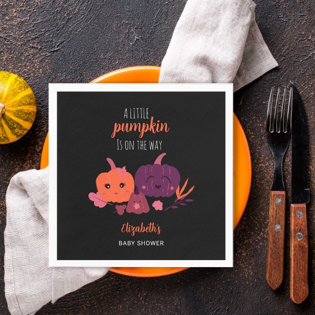 Pumpkin Baby Shower Cute Black Purple Modern Napkin (Creator Uploaded)