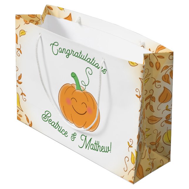 Pumpkin Baby Shower Cute Fall Large Gift Bag (Back Angled)