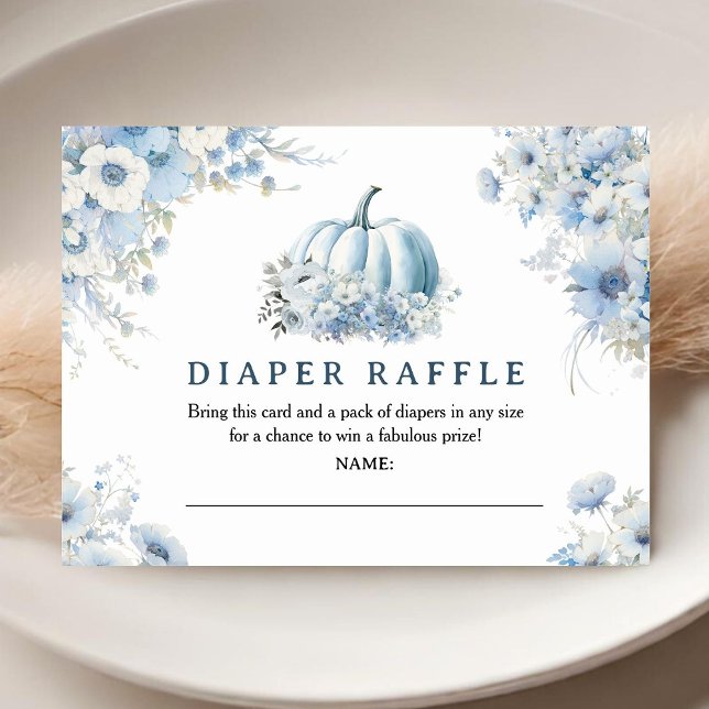 Pumpkin Baby Shower Dusty Blue Fall Diaper Raffle Enclosure Card (Creator Uploaded)