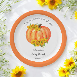 Pumpkin Baby Shower Fall Orange White Paper Plate