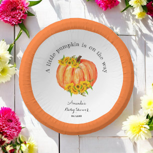 Pumpkin Baby Shower Fall Orange White Paper Plate
