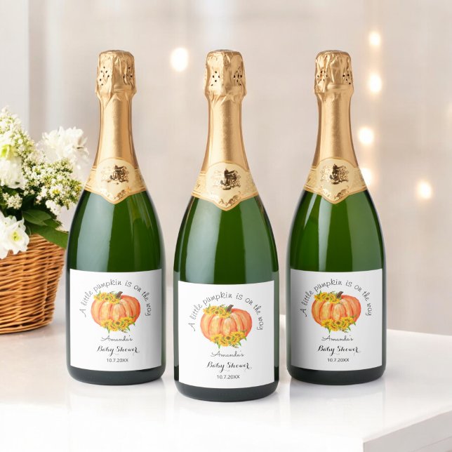 Pumpkin Baby Shower Fall Orange White  Sparkling Wine Label (Creator Uploaded)