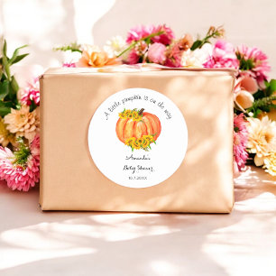 Pumpkin Baby Shower Fall Orange White Sunflower Classic Round Sticker
