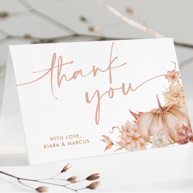 Pumpkin Baby Shower Fall Pink Floral Thank You Card (Creator Uploaded)