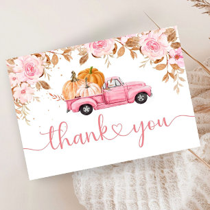 Pumpkin Baby Shower Fall Pink Truck Thank You  Enclosure Card