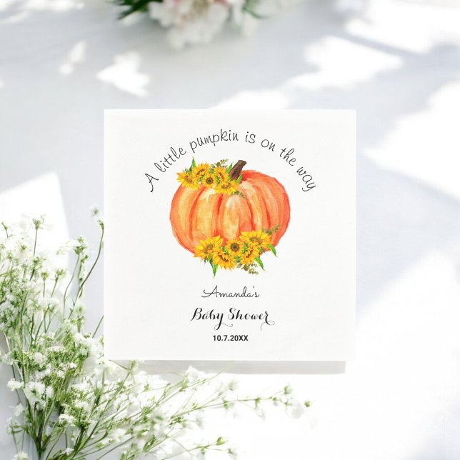 Pumpkin Baby Shower Fall Sunflower Orange White Napkin (Creator Uploaded)