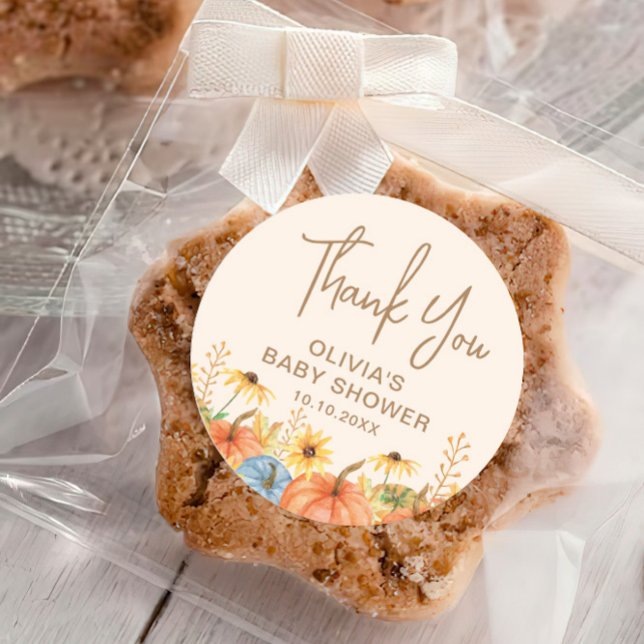 Pumpkin Baby Shower Favour Classic Round Sticker (Creator Uploaded)