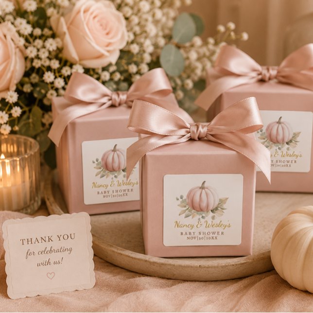 Pumpkin Baby Shower Favour Sticker | Blush Fall  (Blush pink favor sticker)