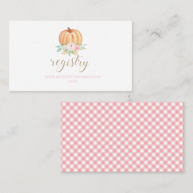 Pumpkin Baby Shower Floral Plaid gift registry Enc Enclosure Card (Front/Back)