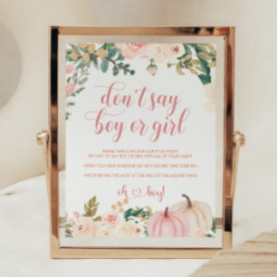 Pumpkin Baby Shower Game Don't Say Boy Or Girl Poster