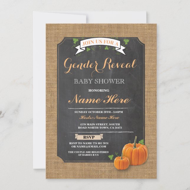 Pumpkin Baby Shower Gender Reveal Party Invitation (Front)