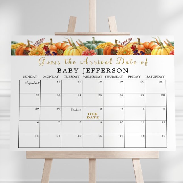 Pumpkin Baby Shower Guess Due Date Calendar Poster (Creator Uploaded)