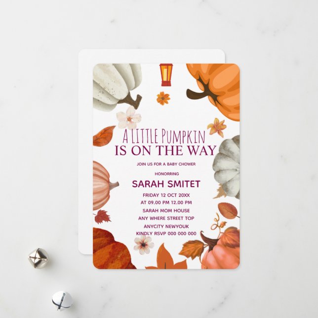 Pumpkin Baby Shower Invitation, A Little Pumpkin i Holiday Card (Front/Back In Situ)