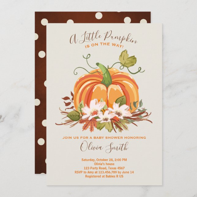 Pumpkin Baby shower invitation Autumn Fall Neutral (Front/Back)