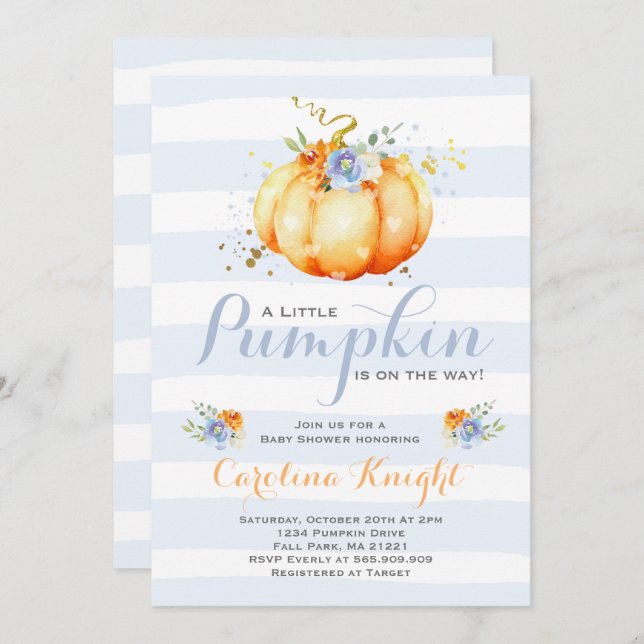 Pumpkin Baby Shower Invitation Boy Pumpkin Shower (Front/Back)