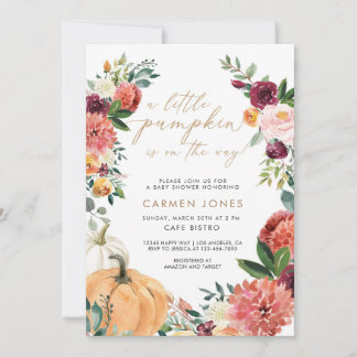 Pumpkin Baby Shower Invitation Fall Autumn Floral