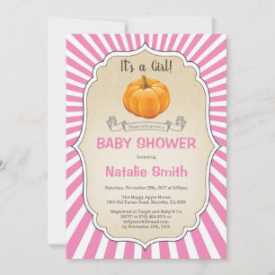 Pumpkin Baby Shower Invitation Fall Autumn Girl