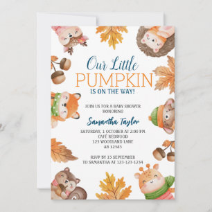 Pumpkin Baby Shower Invitation, Fall Woodland Invitation