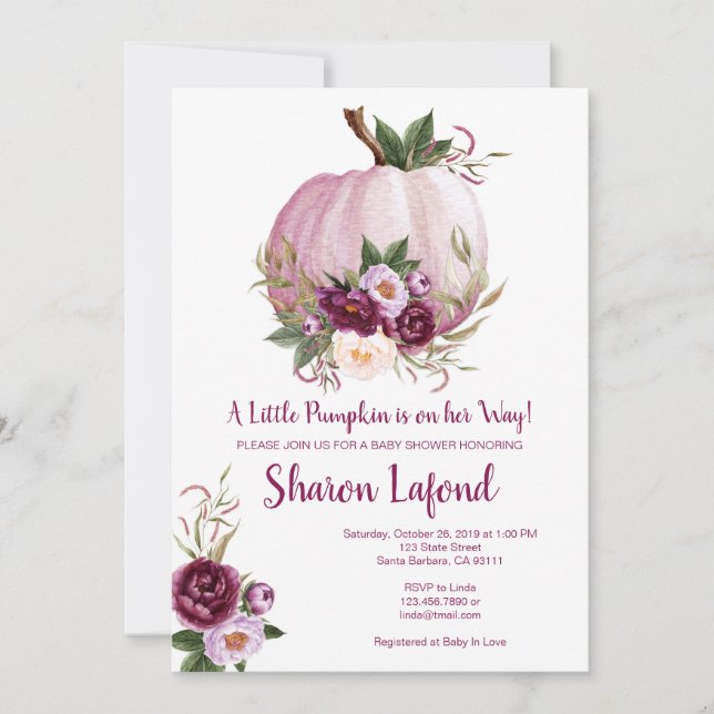 Pumpkin Baby Shower Invitation for a Girl (Front)