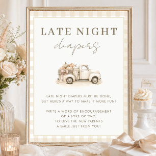 Pumpkin Baby Shower Late Night Diapers Game Sign