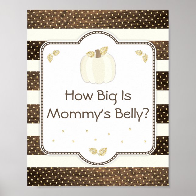 Pumpkin Baby Shower Mummy's Belly Game, Wood Ivory Poster (Front)