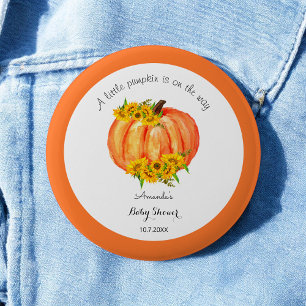 Pumpkin Baby Shower Orange White Floral 6 Cm Round Badge
