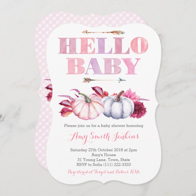 Pumpkin Baby Shower Party for Autumn Baby Girl Invitation (Front/Back)