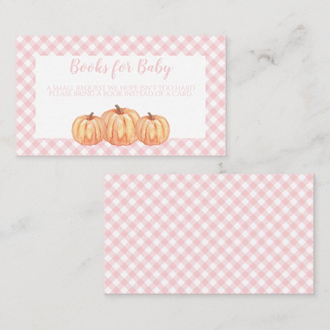 Pumpkin Baby Shower Pink Plaid Books for Baby Enclosure Card (Front/Back)
