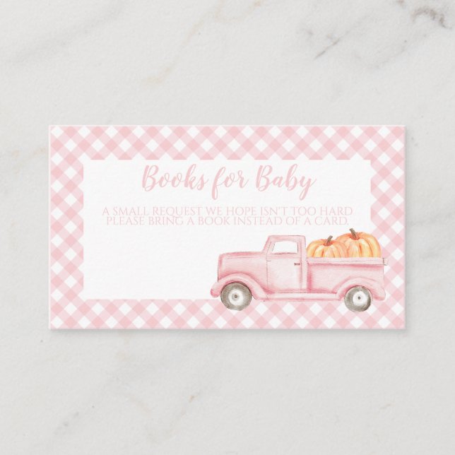 Pumpkin Baby Shower Pink Plaid Books for Baby Enclosure Card (Front)