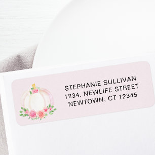 Pumpkin Baby Shower Pink Return Address  Label