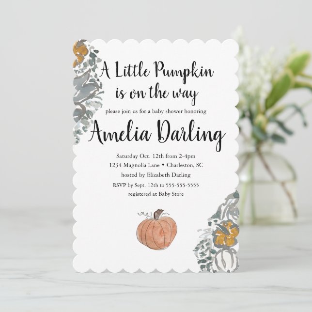 Pumpkin Baby Shower Scallop Edge Invitation (Standing Front)