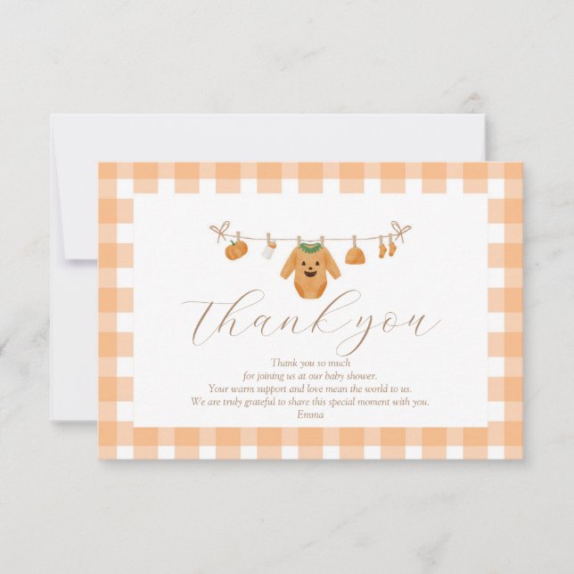 Pumpkin Baby Shower Thank You Card (Front)