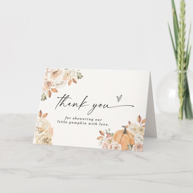 Pumpkin Baby Shower Thank You Card, Boho Fall Baby (Front)