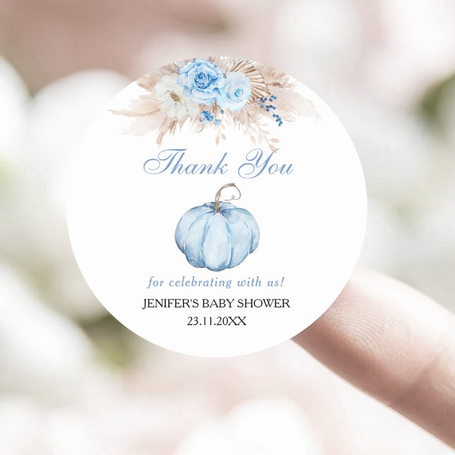 Pumpkin Baby Shower Thank you Classic Round Sticker (Creator Uploaded)
