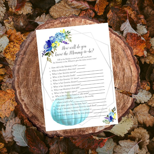 Pumpkin Baby Shower Who Knows Mummy Best | Blue Invitation (Creator Uploaded)