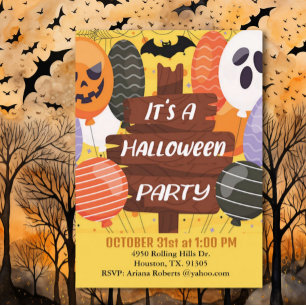 Pumpkin Balloons It's A Halloween Party Invitation