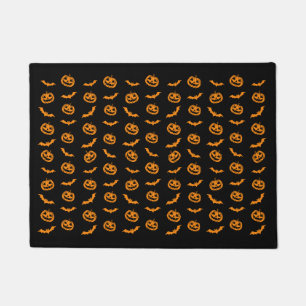 Pumpkin Bat Trick or Treat Black Doormat