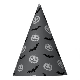 Pumpkin Bat Trick or Treat Grey Pattern Party Hat