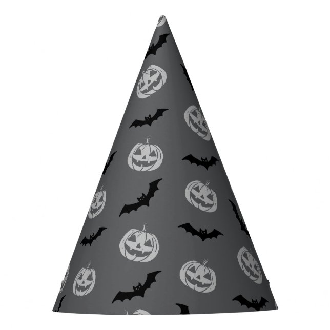 Pumpkin Bat Trick or Treat Grey Pattern Party Hat (Front)