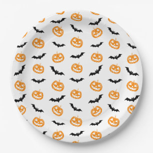 Pumpkin Bat Trick or Treat Light Pattern Only Paper Plate