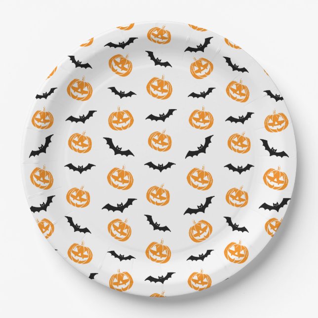 Pumpkin Bat Trick or Treat Light Pattern Only Paper Plate (Front)