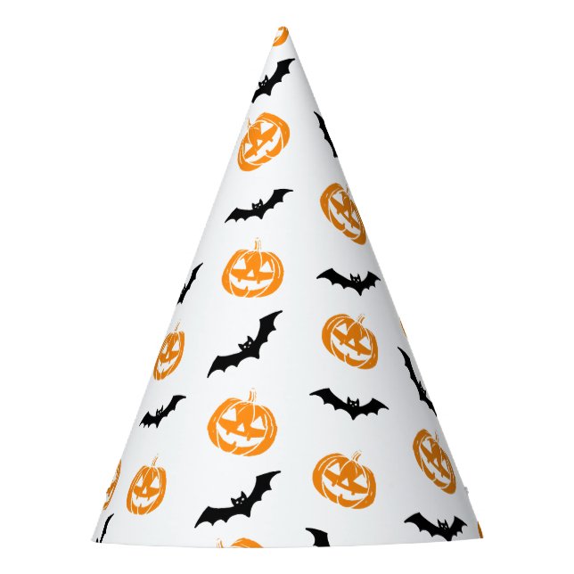 Pumpkin Bat Trick or Treat Light Pattern Party Hat (Front)